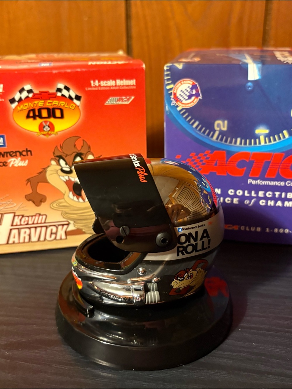 Nascar Kevin Harvick Black and Silver Taz 'On A Roll' Mini Helmet